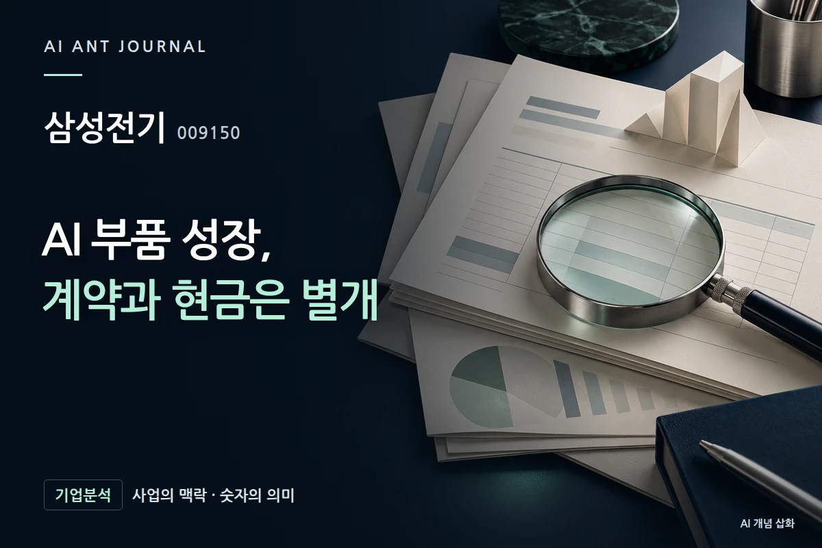 삼성전기 · AI 부품 성장, 계약과 현금은 별개 · 사업 주제 개념 삽화