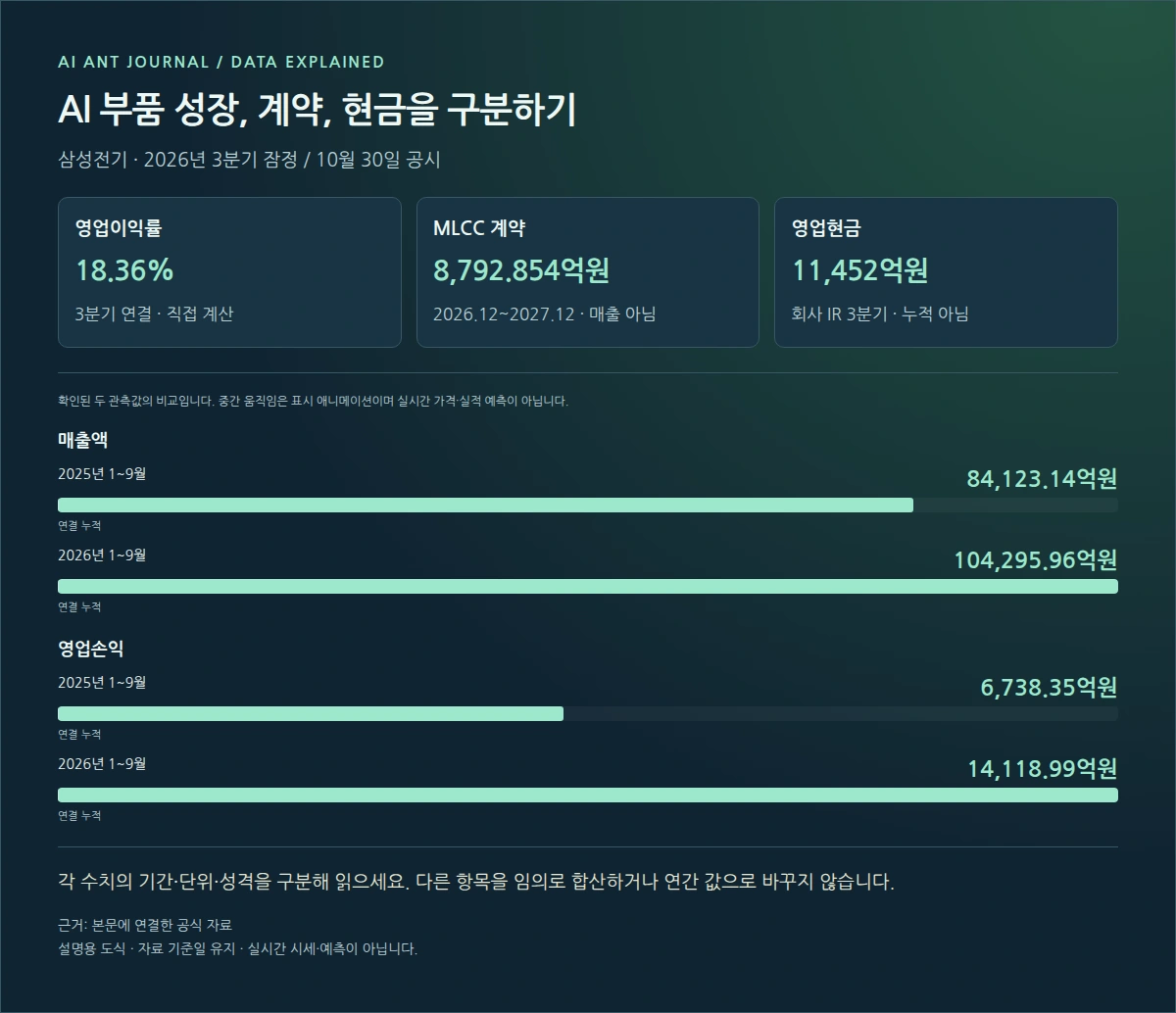 삼성전기 AI 부품 실적·공급계약·영업현금의 서로 다른 기준
