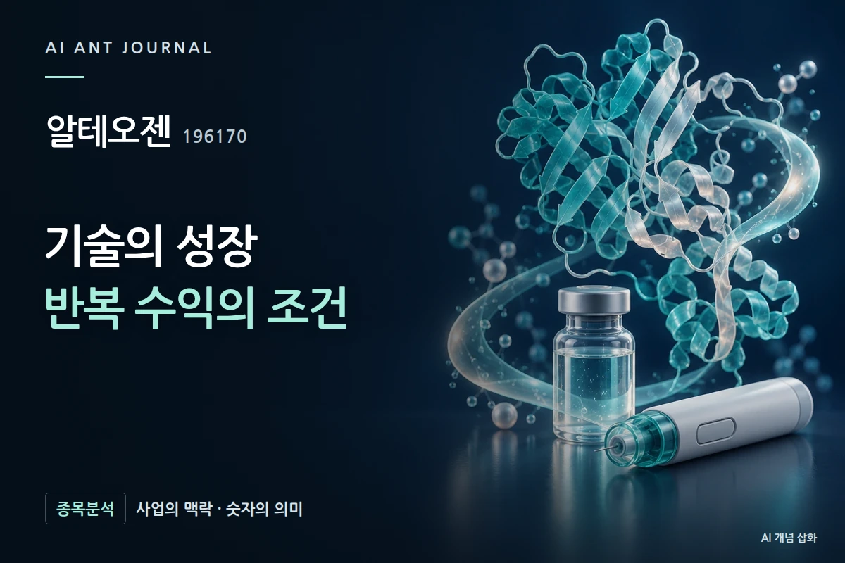 알테오젠 · 기술의 성장 반복 수익의 조건 · 사업 주제 개념 삽화