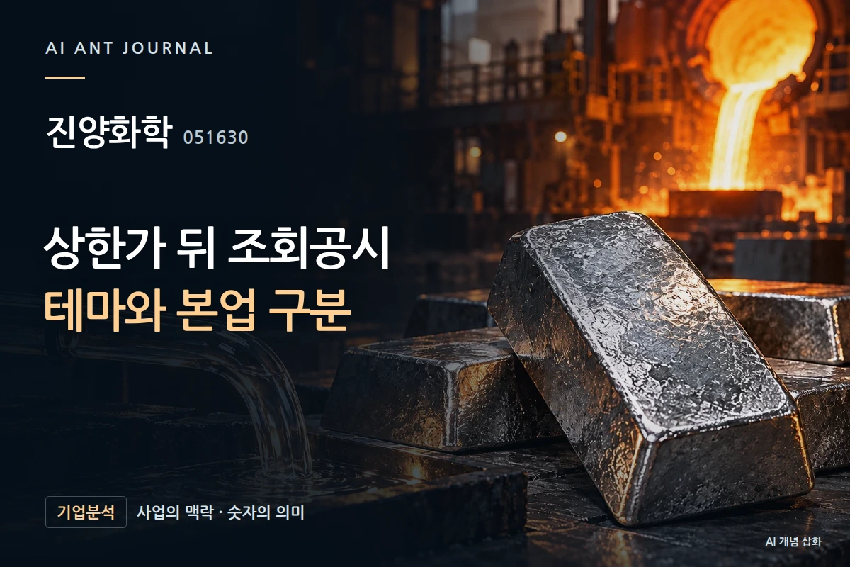진양화학 · 상한가 뒤 조회공시 테마와 본업 구분 · 사업 주제 개념 삽화
