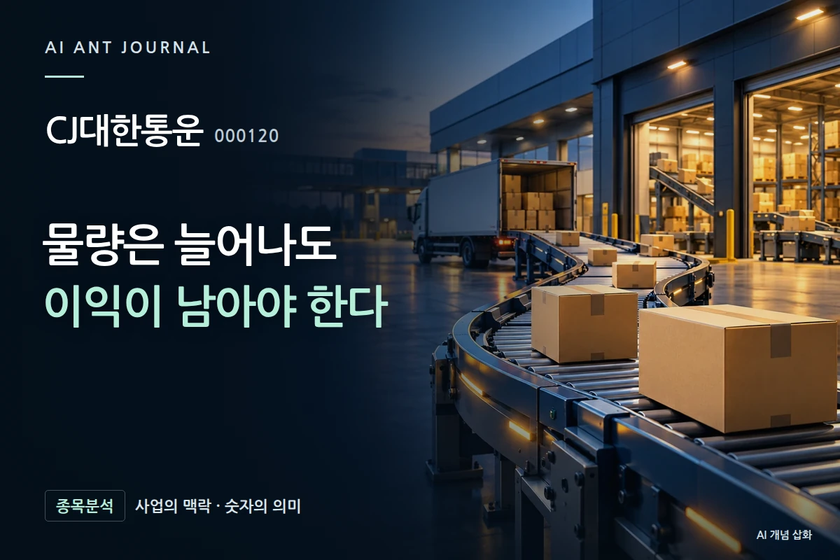CJ대한통운 · 물량은 늘어나도 이익이 남아야 한다 · 사업 주제 개념 삽화