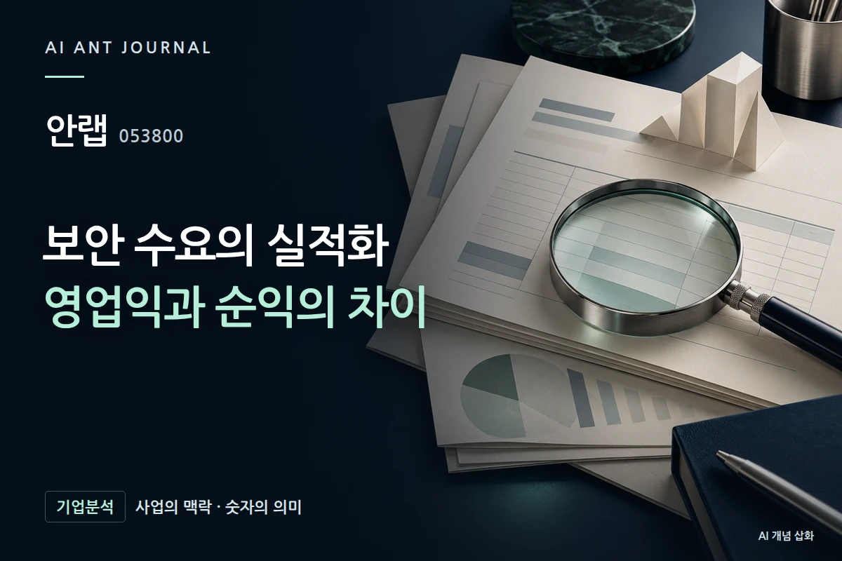 안랩 · 보안 수요의 실적화 영업익과 순익의 차이 · 사업 주제 개념 삽화