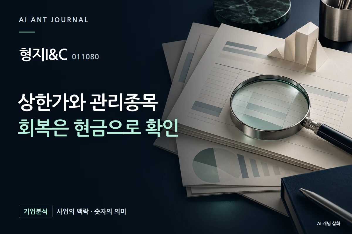 형지I&C · 상한가와 관리종목 회복은 현금으로 확인 · 사업 주제 개념 삽화