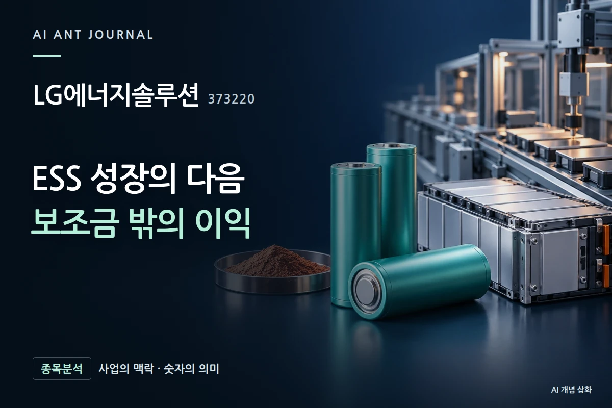 LG에너지솔루션 · ESS 성장의 다음 보조금 밖의 이익 · 사업 주제 개념 삽화