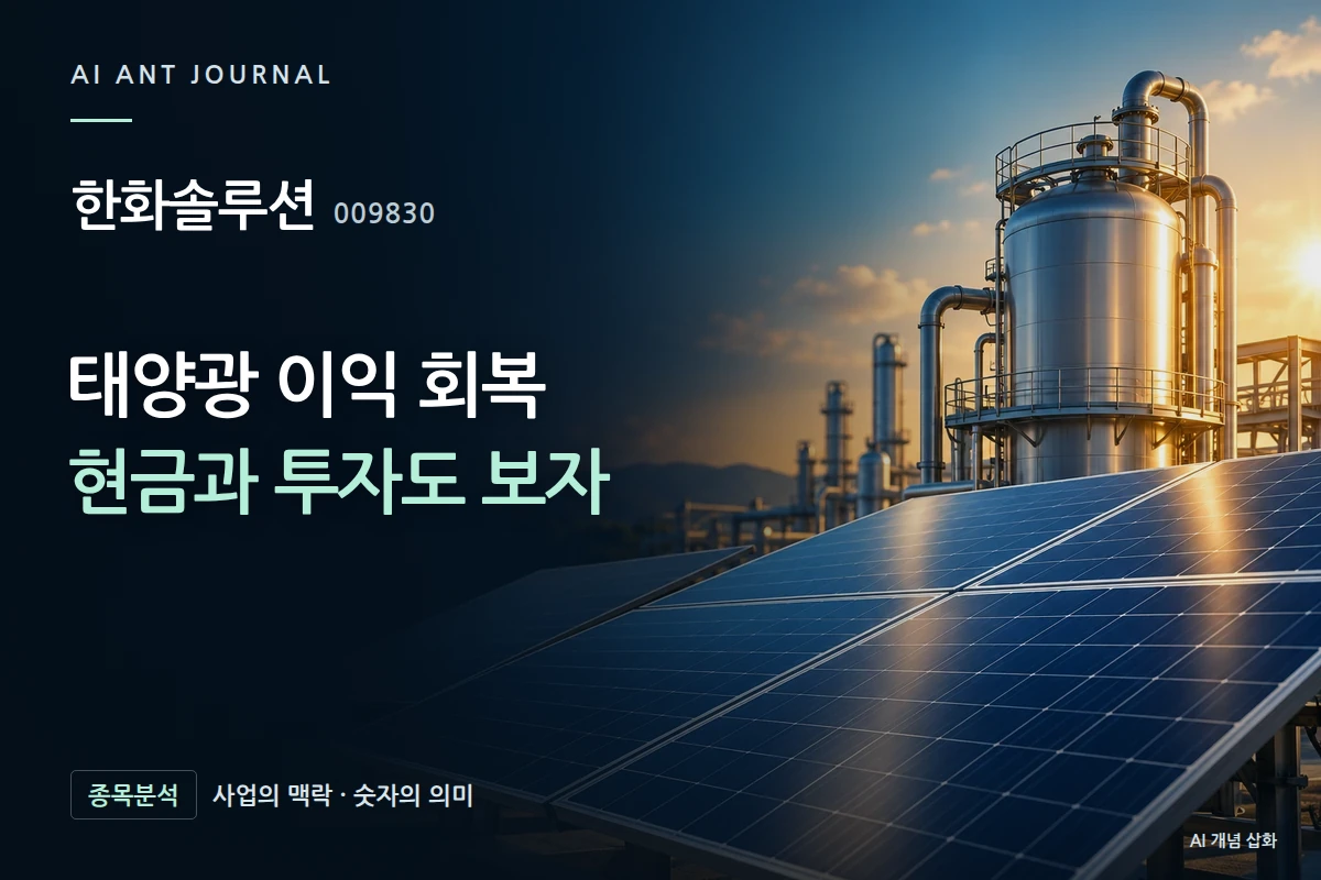 한화솔루션 · 태양광 이익 회복 현금과 투자도 보자 · 사업 주제 개념 삽화