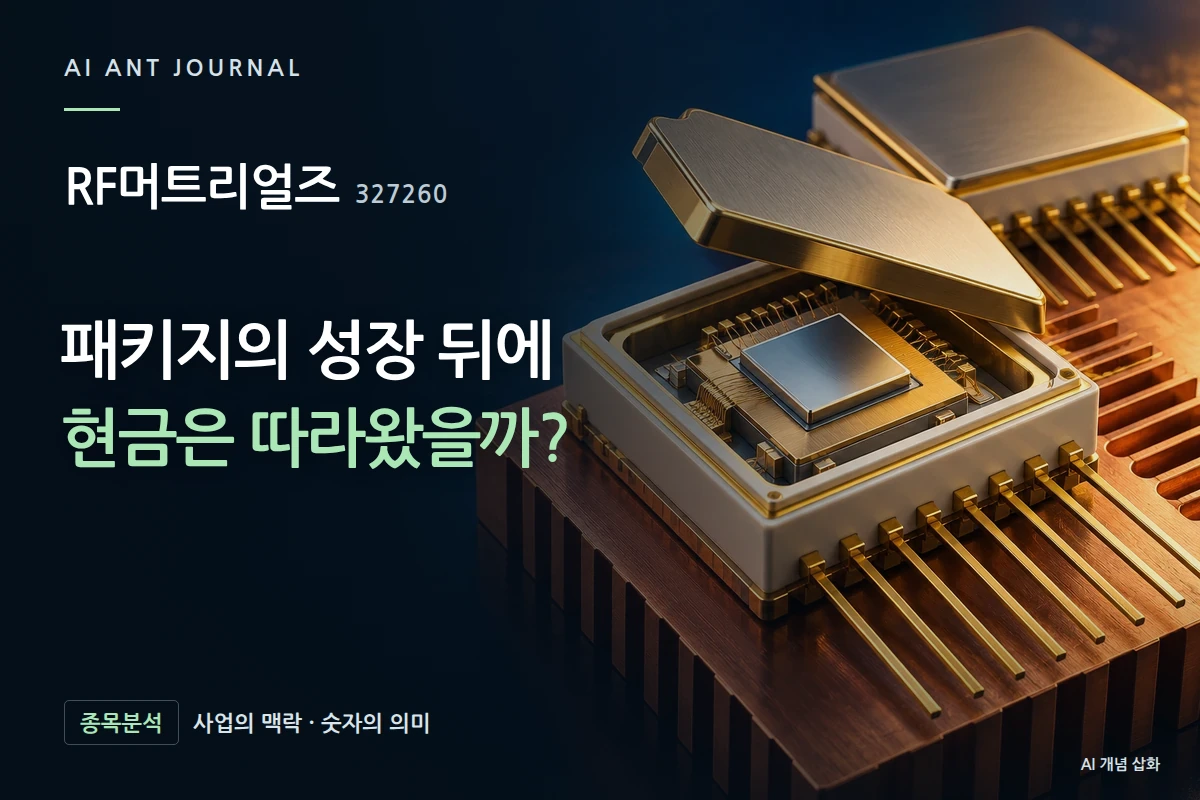 RF머트리얼즈 · 패키지의 성장 뒤에 현금은 따라왔을까? · 사업 주제 개념 삽화