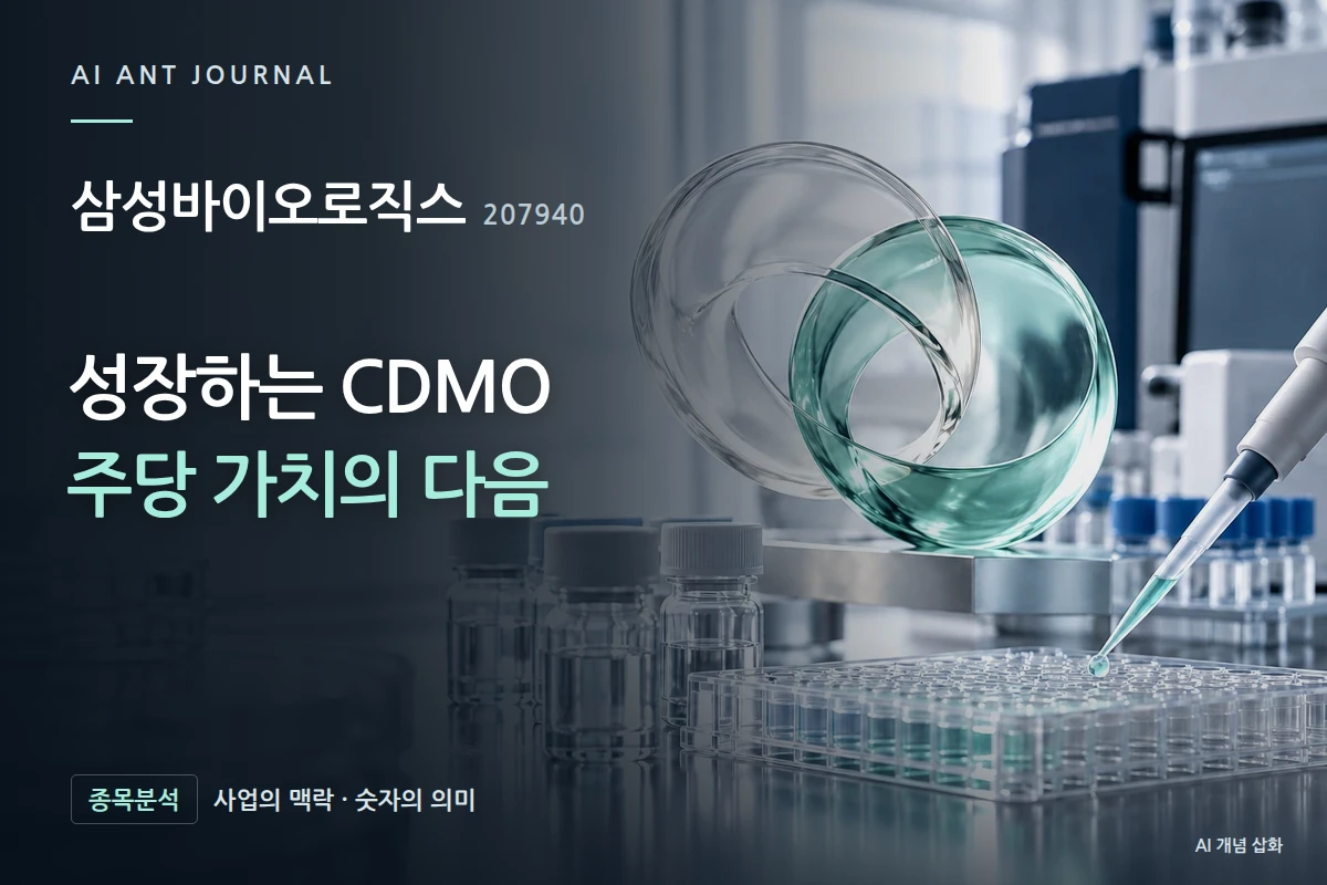 삼성바이오로직스 · 성장하는 CDMO 주당 가치의 다음 · 사업 주제 개념 삽화