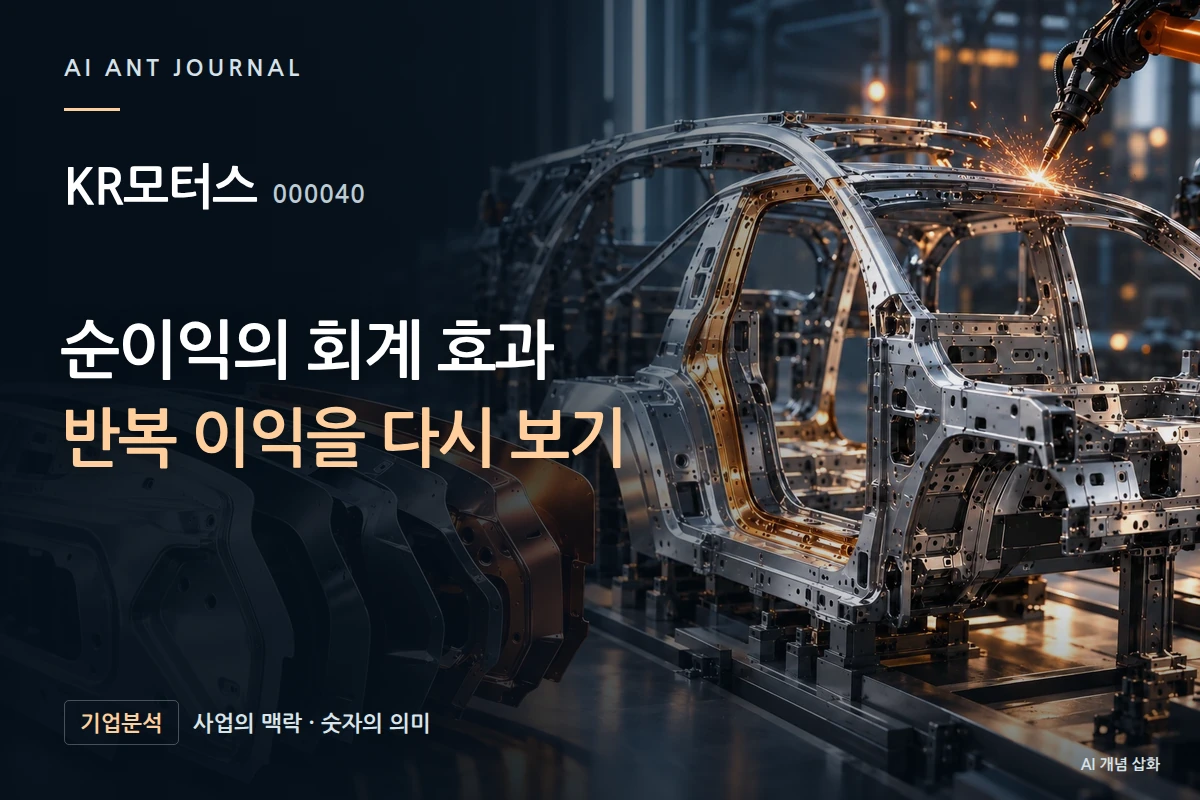 KR모터스 · 순이익의 회계 효과 반복 이익을 다시 보기 · 사업 주제 개념 삽화