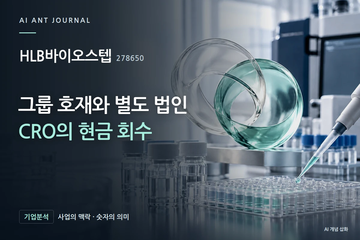 HLB바이오스텝 · 그룹 호재와 별도 법인 CRO의 현금 회수 · 사업 주제 개념 삽화