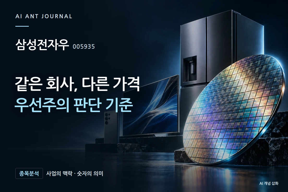 삼성전자우 · 같은 회사, 다른 가격 우선주의 판단 기준 · 사업 주제 개념 삽화