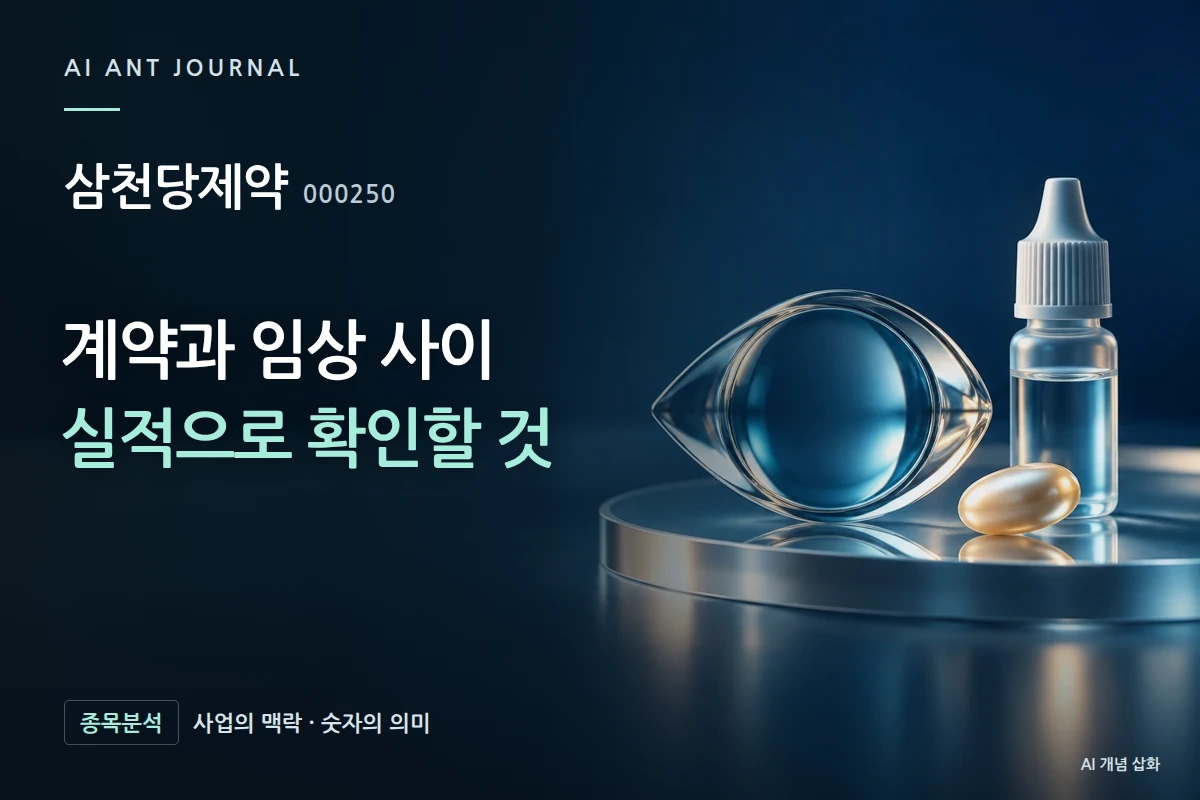삼천당제약 · 계약과 임상 사이 실적으로 확인할 것 · 사업 주제 개념 삽화