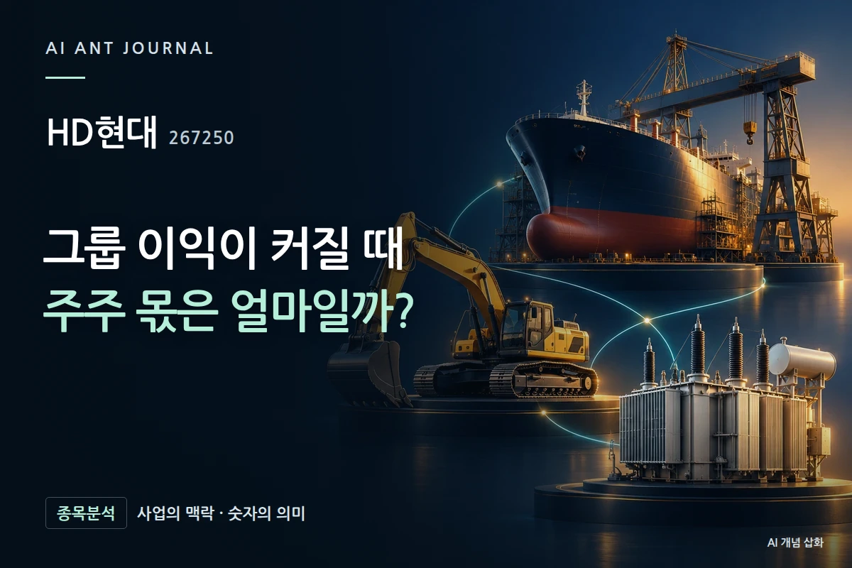 HD현대 · 그룹 이익이 커질 때 주주 몫은 얼마일까? · 사업 주제 개념 삽화