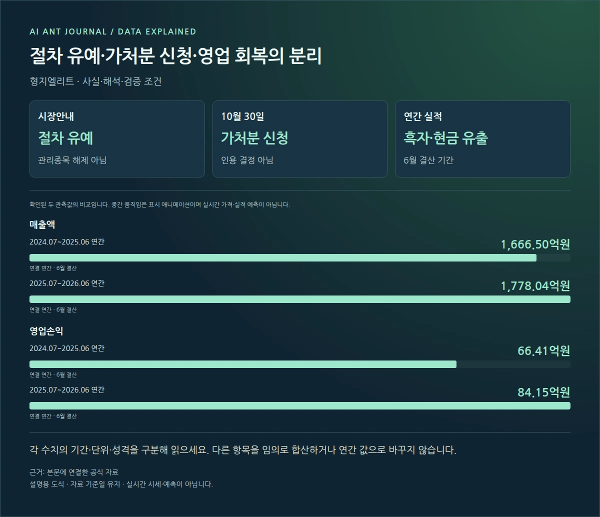 형지엘리트 절차 유예·가처분 신청·영업 회복의 분리