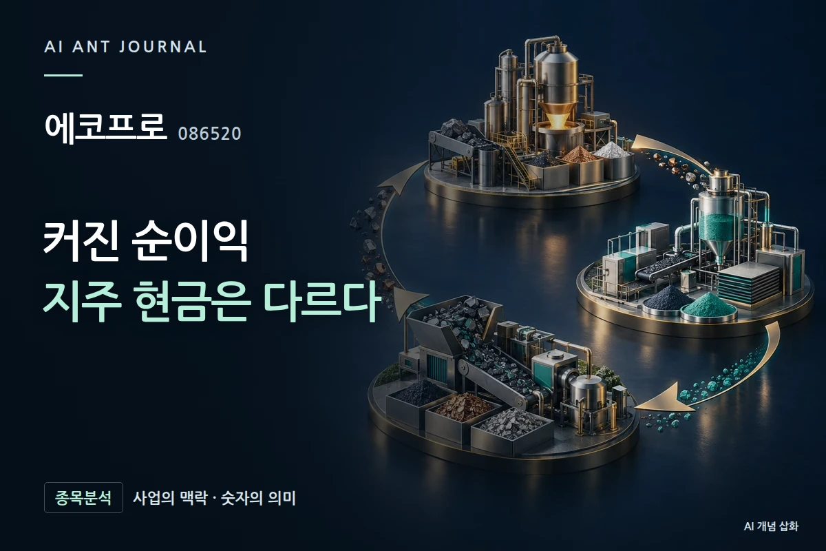 에코프로 · 커진 순이익 지주 현금은 다르다 · 사업 주제 개념 삽화
